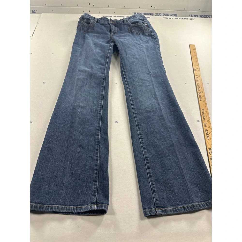 Michael Kors Womens Flare Leg Jeans Blue Beaded Embroidered Denim Size 8